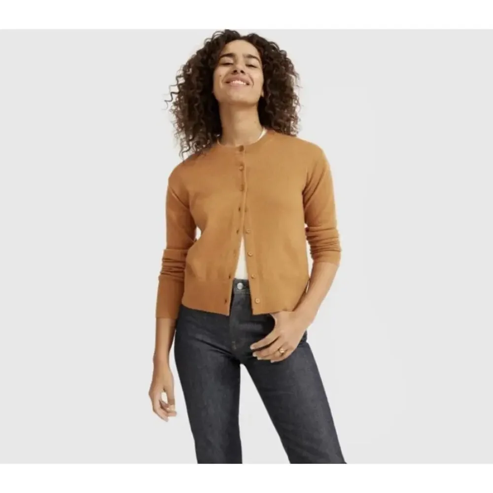 Everlane The Cashmere Crew Cardigan Acorn Brown Size XS 100% Cashmere Knit - Picture 9 of 9
